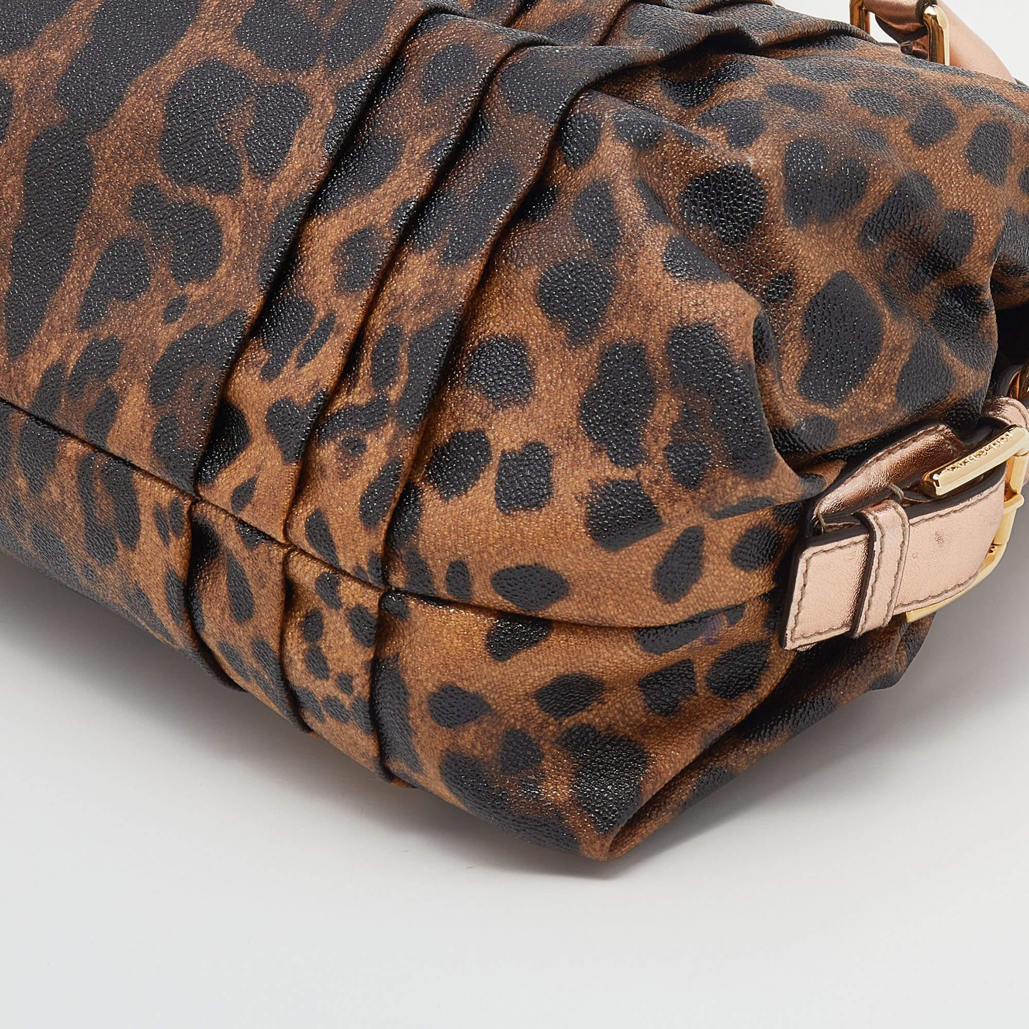 Dolce & Gabbana Brown/Rose Gold Leopard Print Coated Canvas and Leather Satchel For Sale 1