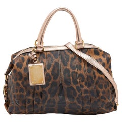 Dolce & Gabbana Brown/Rose Gold Leopard Print Beschichtetes Canvas und Leder Satchel