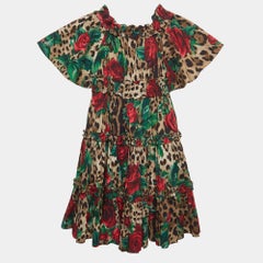 Dolce & Gabbana Brown Rose Leopard Print Cotton Poplin Dress (6 Yrs)