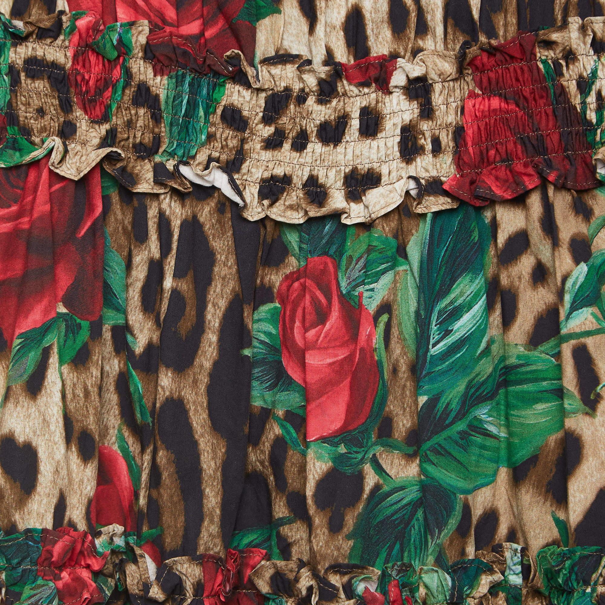 Black Dolce & Gabbana Brown Rose Leopard Print Cotton Poplin Dress (6 Yrs) For Sale