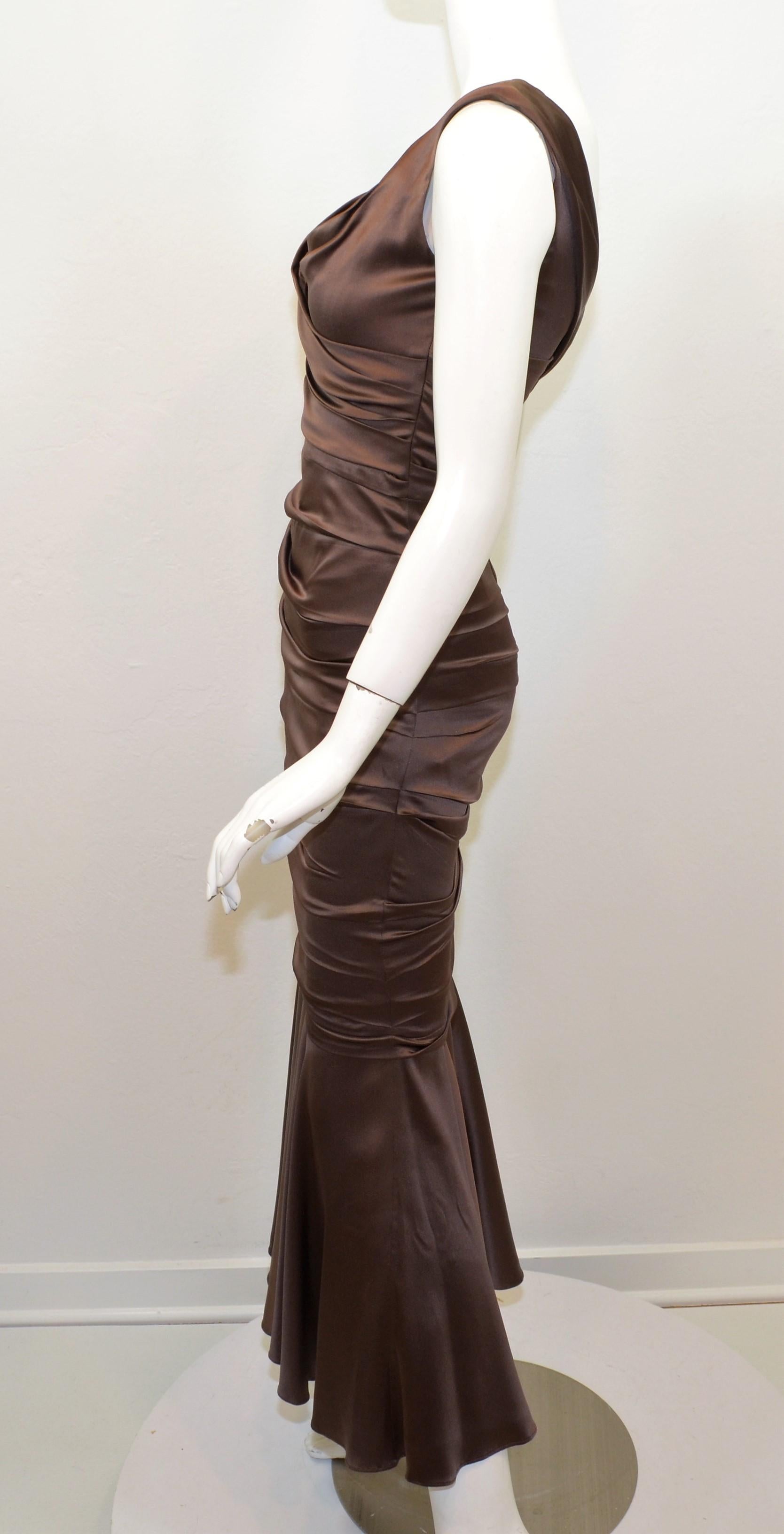 Dolce & Gabbana Brown Ruched Dress In Excellent Condition In Carmel, CA