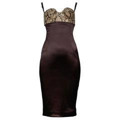 Dolce & Gabbana Brown Satin Cocktail Dress with a Python Leather Bra Top