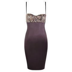 Dolce & Gabbana Brown Satin Genuine Python Bustier Stretch Mini Bodycon Dress