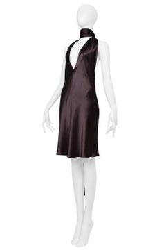 Dolce & Gabbana Brown Satin Halter Dress With Neck Ties 2002