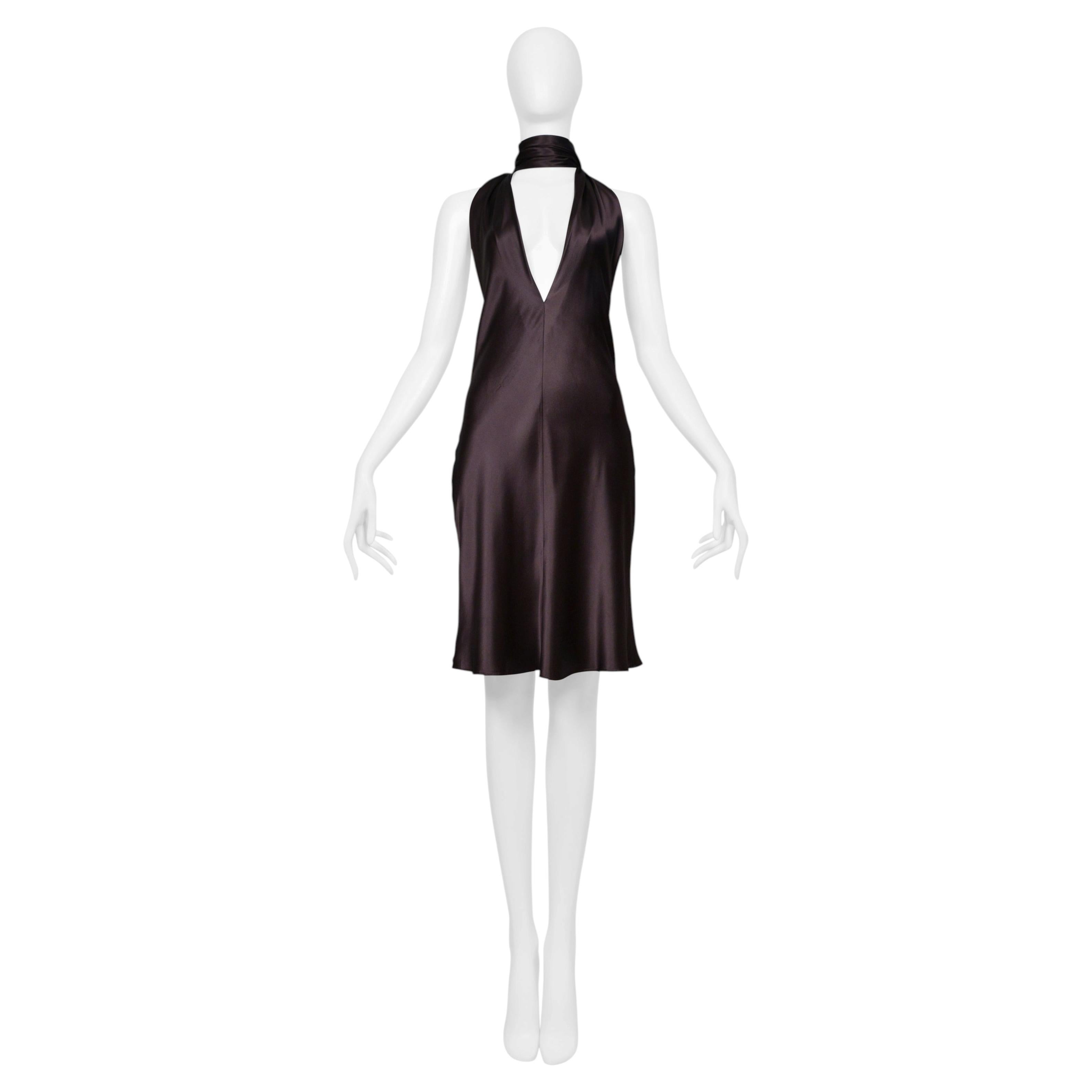 Dolce & Gabbana Brown Satin Halter Dress With Neck Ties 2002
