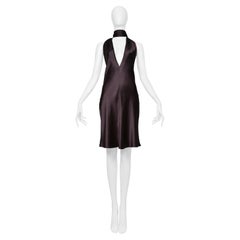 Dolce & Gabbana Brown Satin Halter Dress With Neck Ties 2002