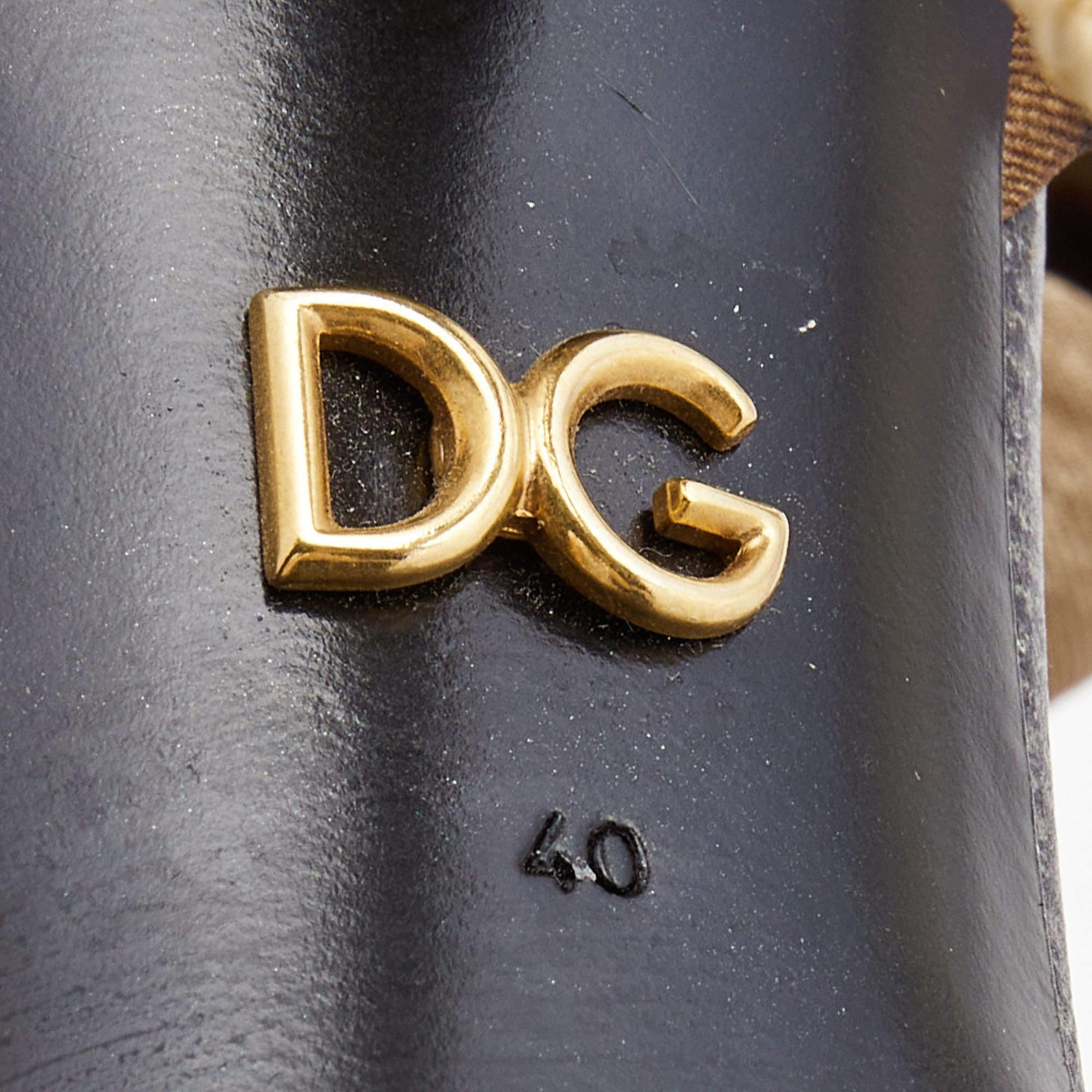 Dolce & Gabbana Brown Satin Leopard Print Fastening Ankle Tie Sandals Size 40 For Sale 2