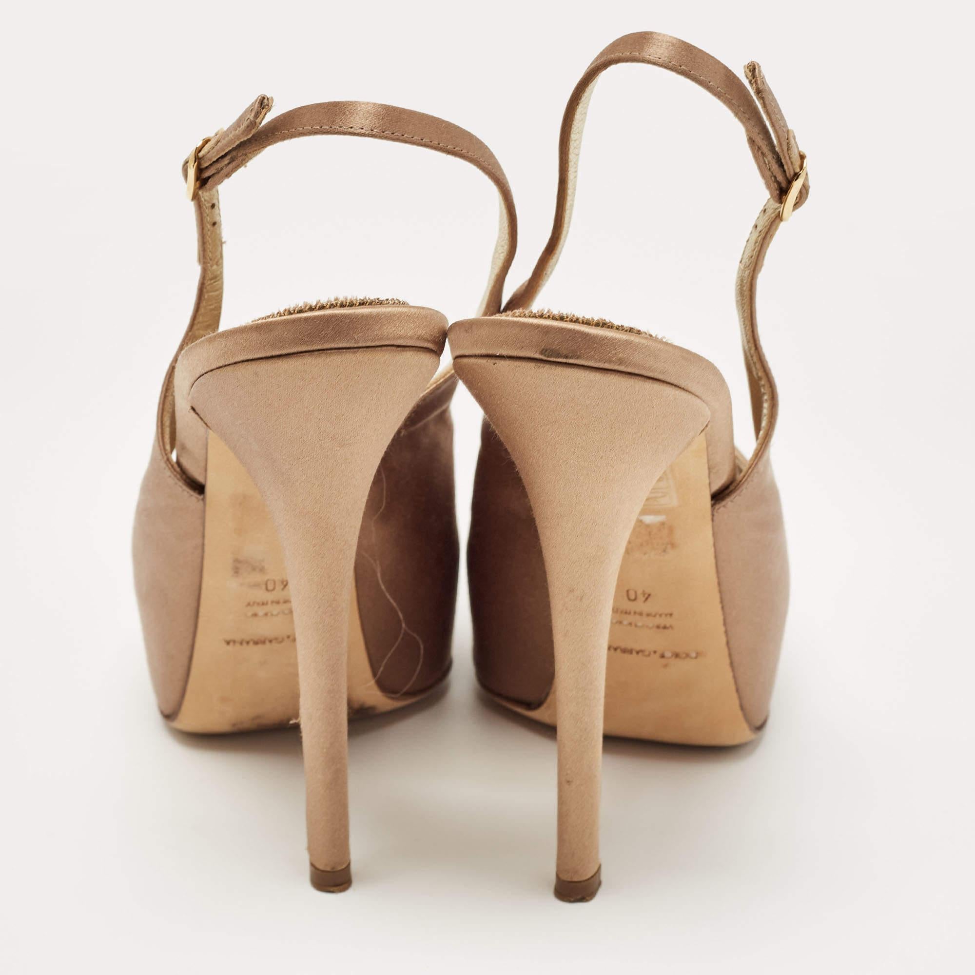 Dolce & Gabbana Brown Satin  Slingback Pumps Size 40 For Sale 1