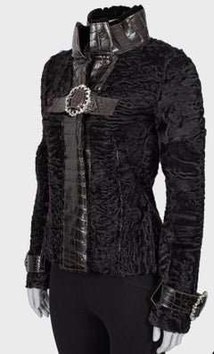 Dolce & Gabbana Brown Shearling Crystals Jacket  Sz.40 L