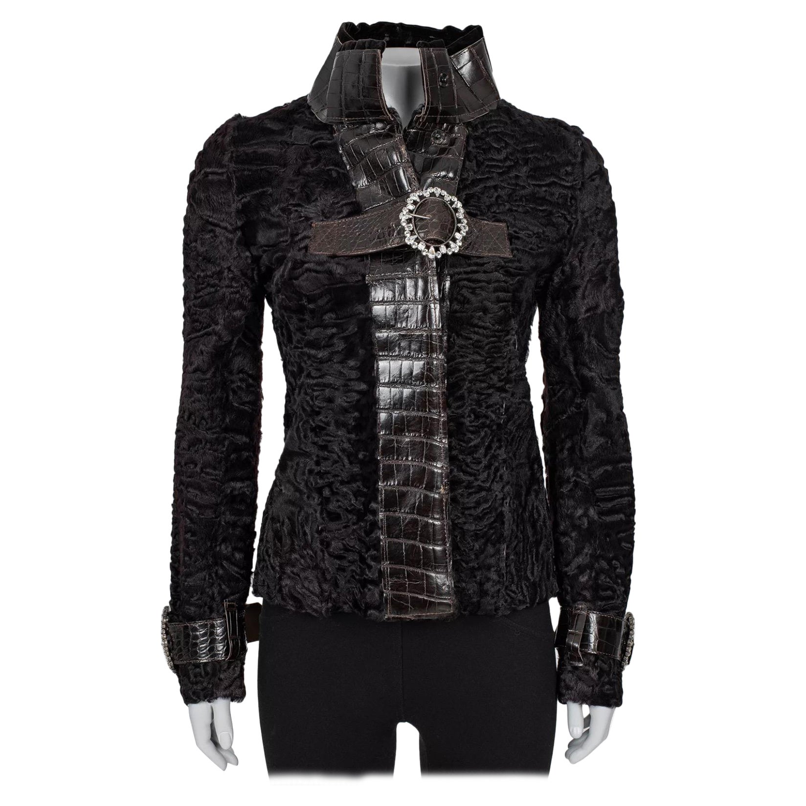 Dolce & Gabbana - Giacca marrone con cristalli di Shearling  Sz.40 L