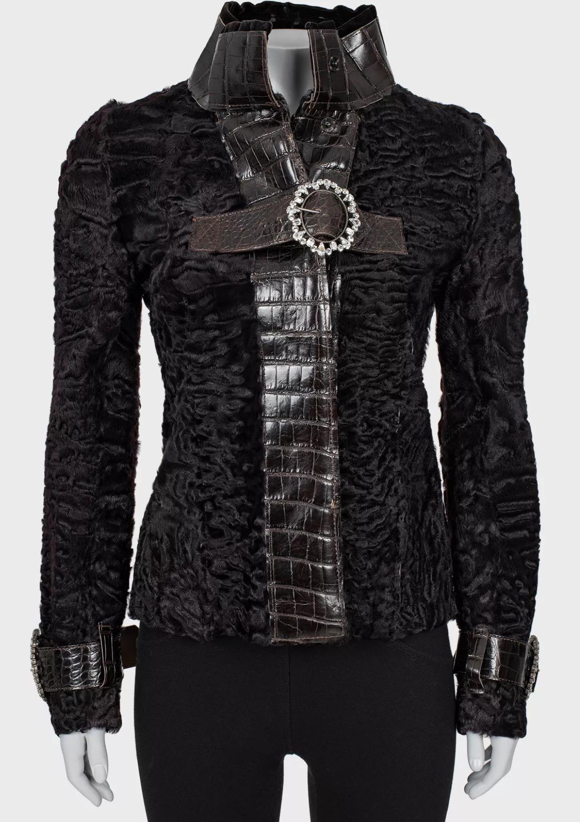 Dolce & Gabbana - Giacca marrone con cristalli di Shearling  Sz.40 L in vendita