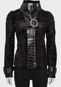 Dolce & Gabbana - Giacca marrone con cristalli di Shearling  Sz.40 L