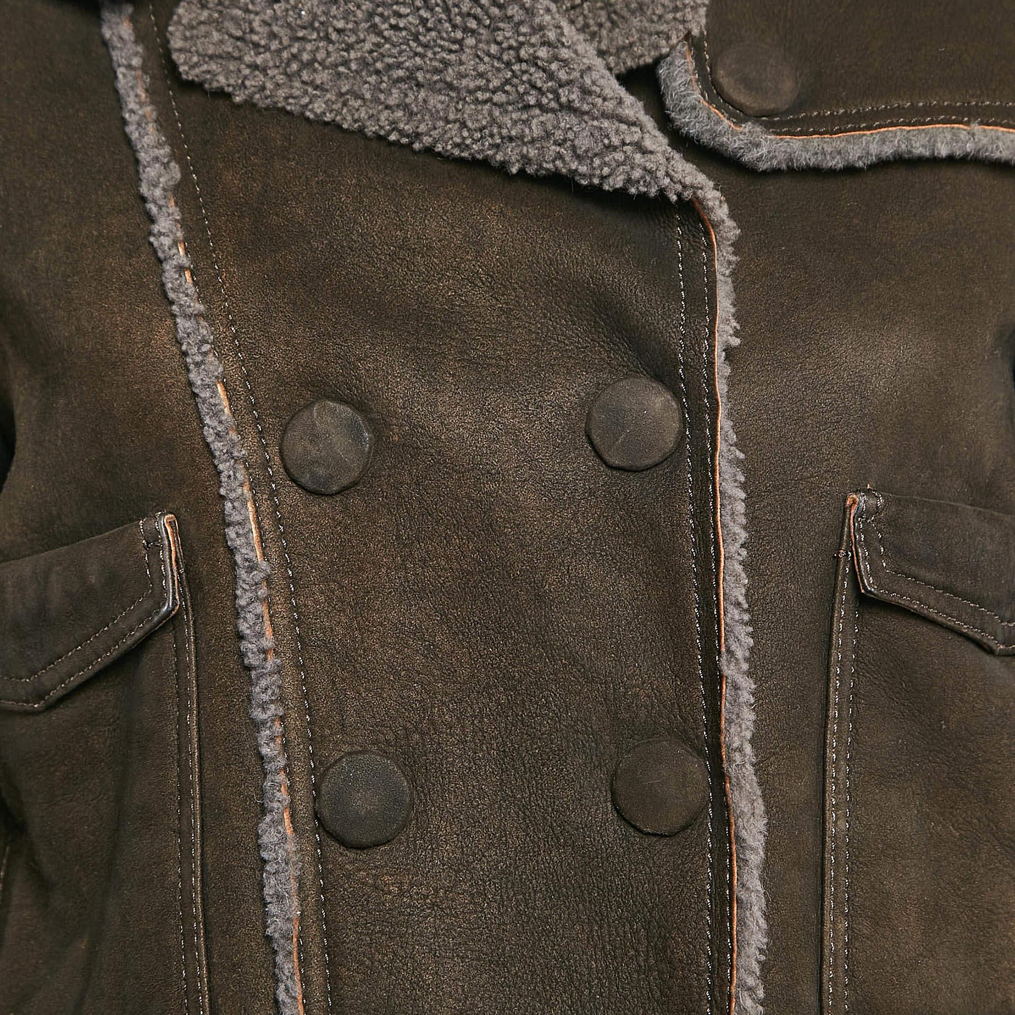 Dolce & Gabbana - Giacca in pelle marrone con finiture in shearling M. In condizioni buone in vendita a Dubai, Al Qouz 2