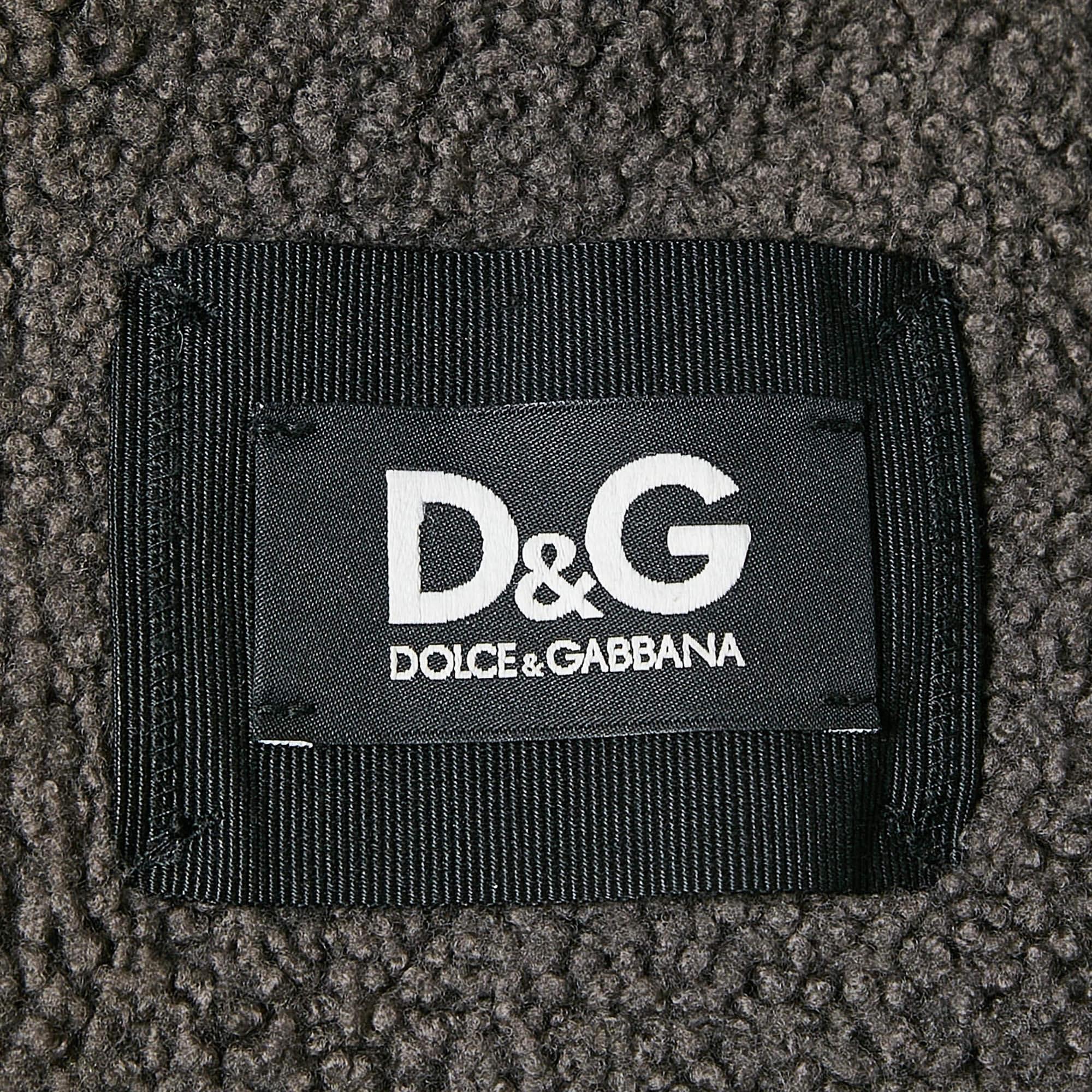 Donna Dolce & Gabbana - Giacca in pelle marrone con finiture in shearling M. in vendita