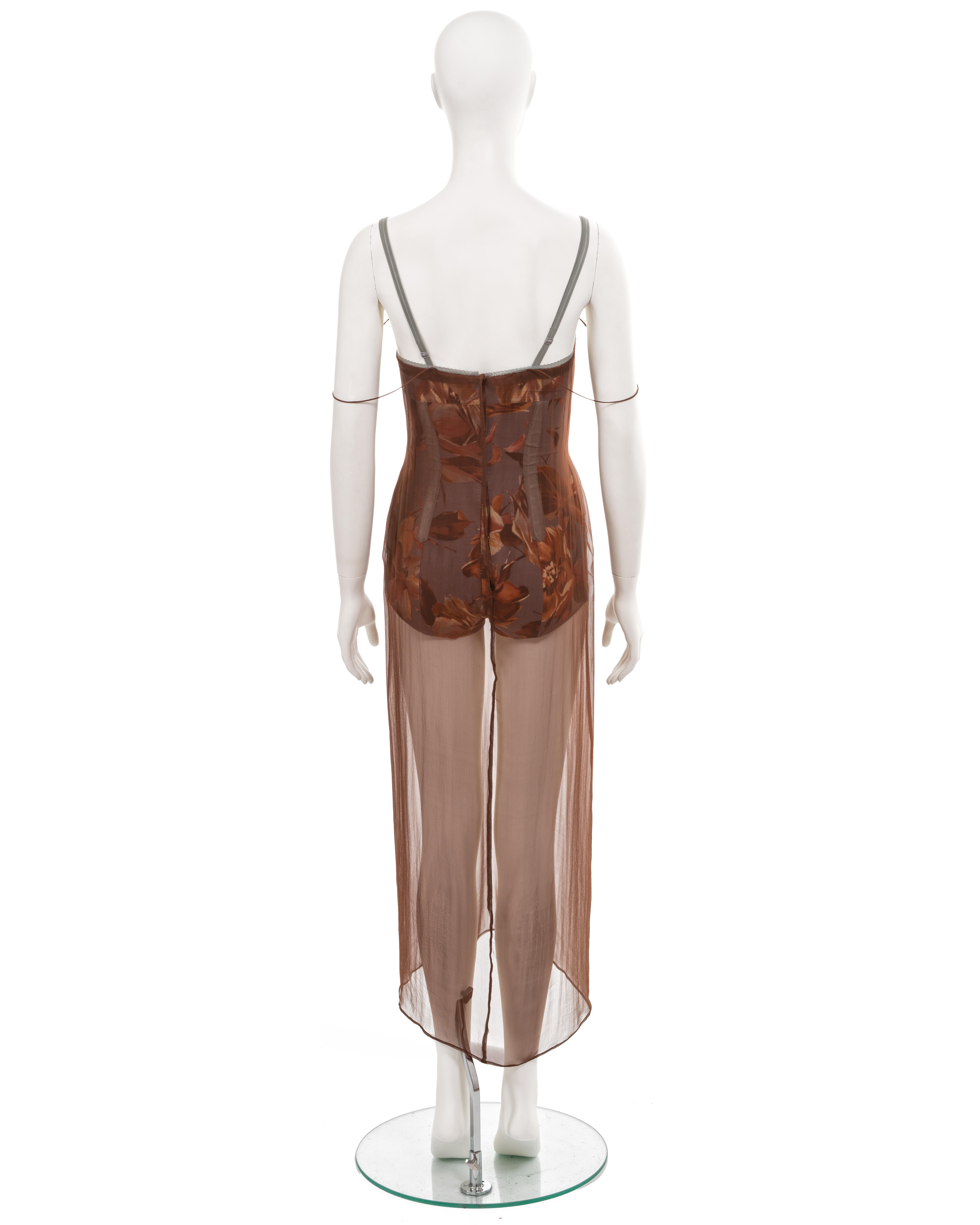 Dolce & Gabbana brown silk chiffon evening dress with built-in bodysuit, ss 1997 6