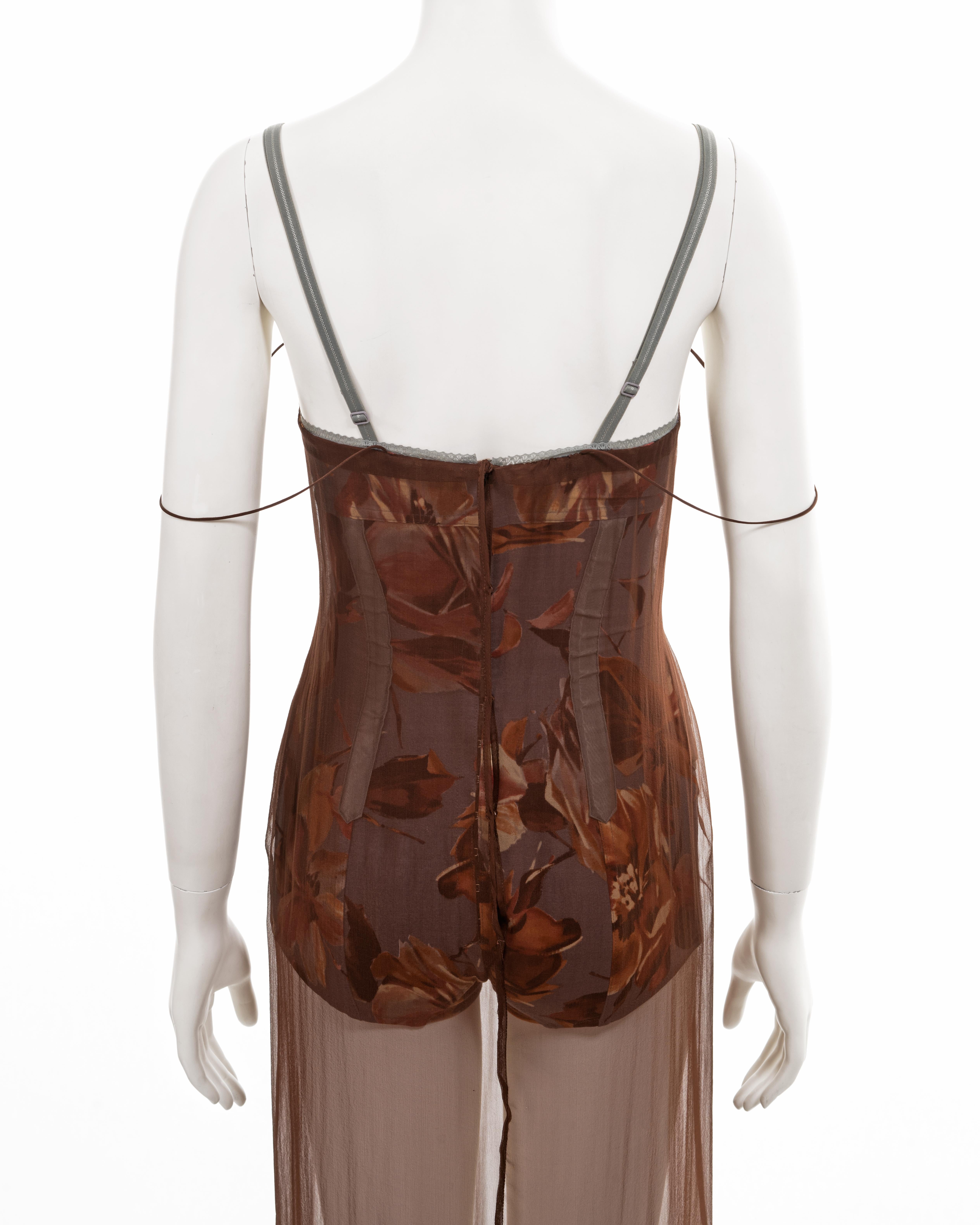 Dolce & Gabbana brown silk chiffon evening dress with built-in bodysuit, ss 1997 7