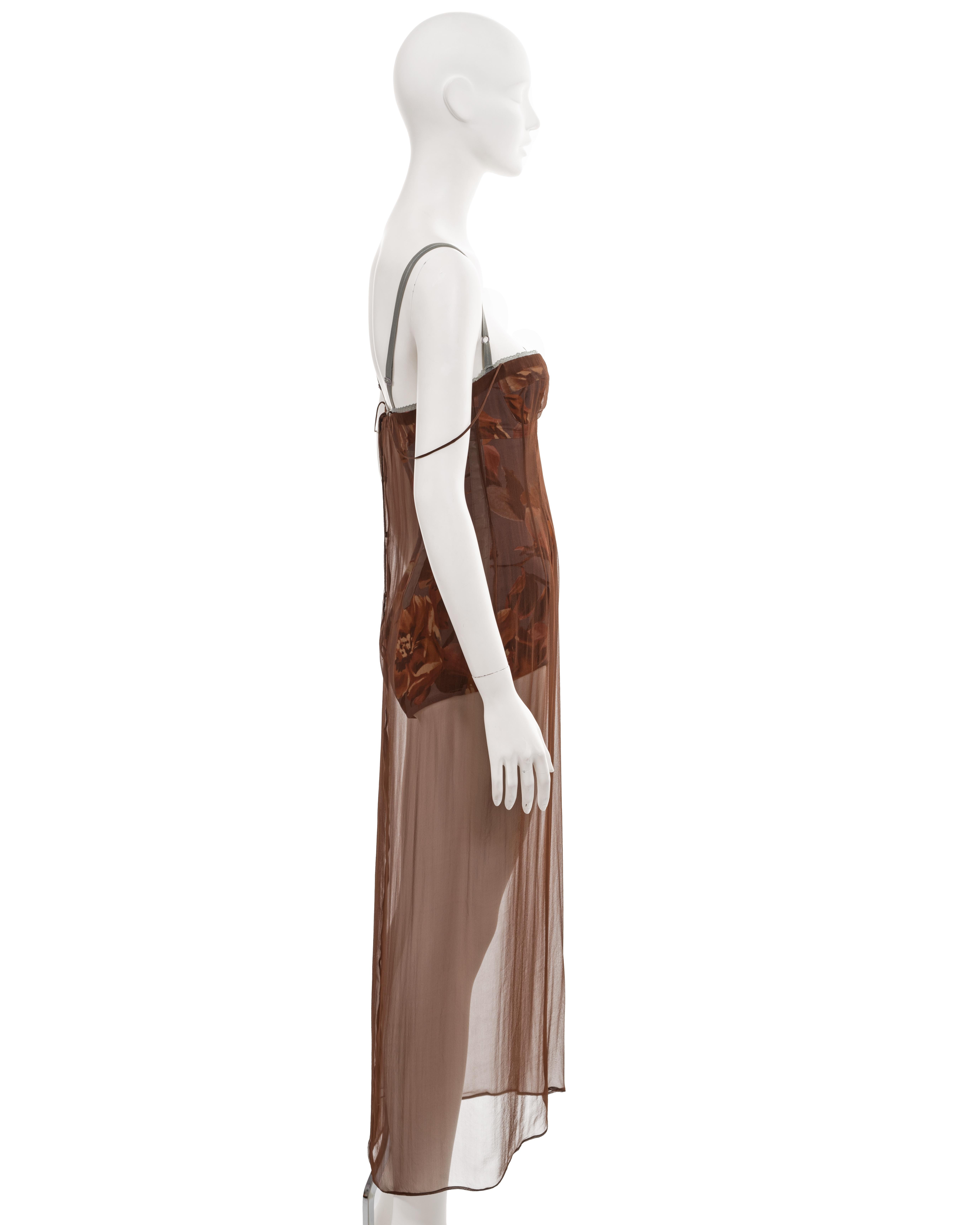 Dolce & Gabbana brown silk chiffon evening dress with built-in bodysuit, ss 1997 8