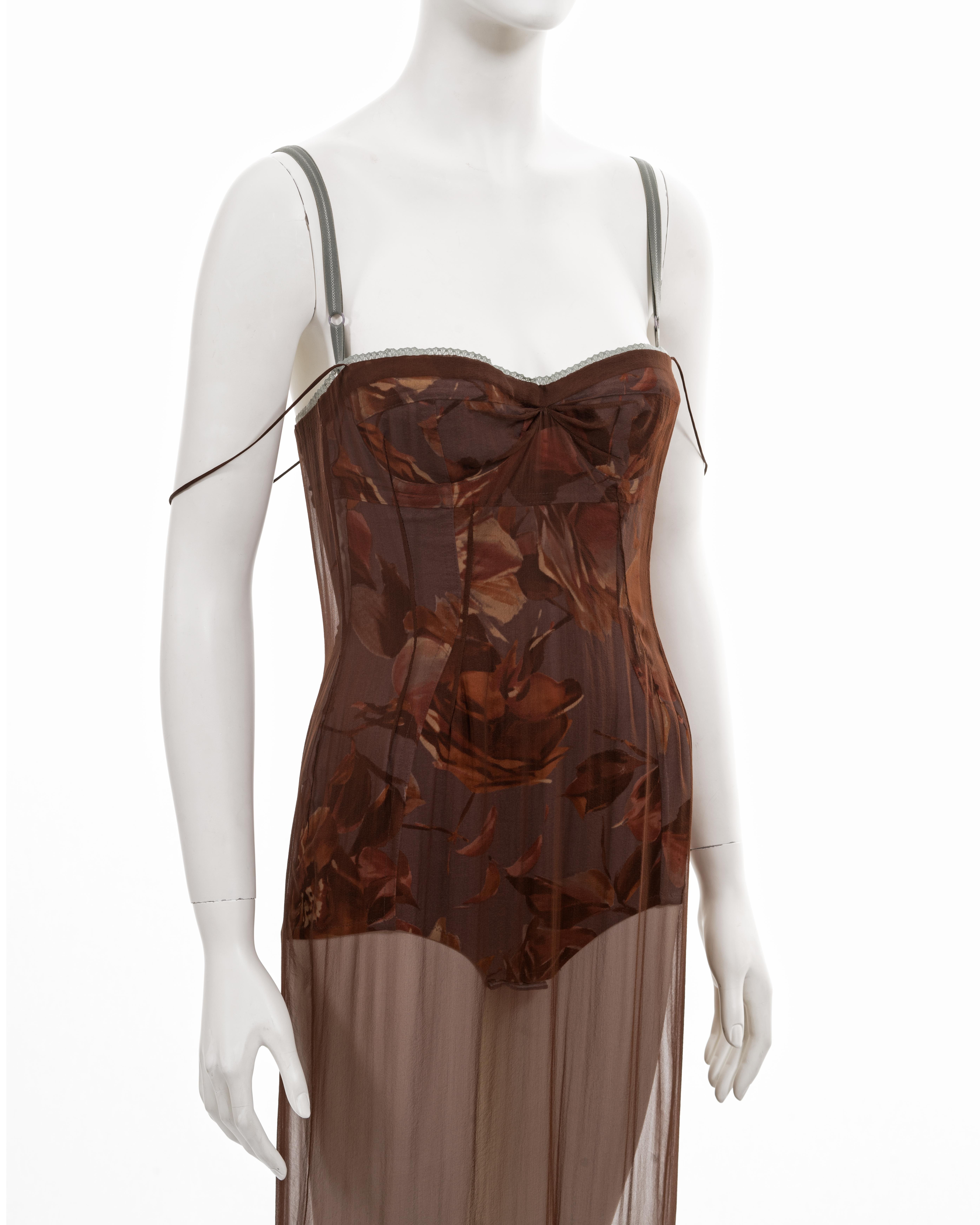 Dolce & Gabbana brown silk chiffon evening dress with built-in bodysuit, ss 1997 10