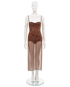 Dolce & Gabbana brown silk chiffon evening dress with built-in bodysuit, ss 1997
