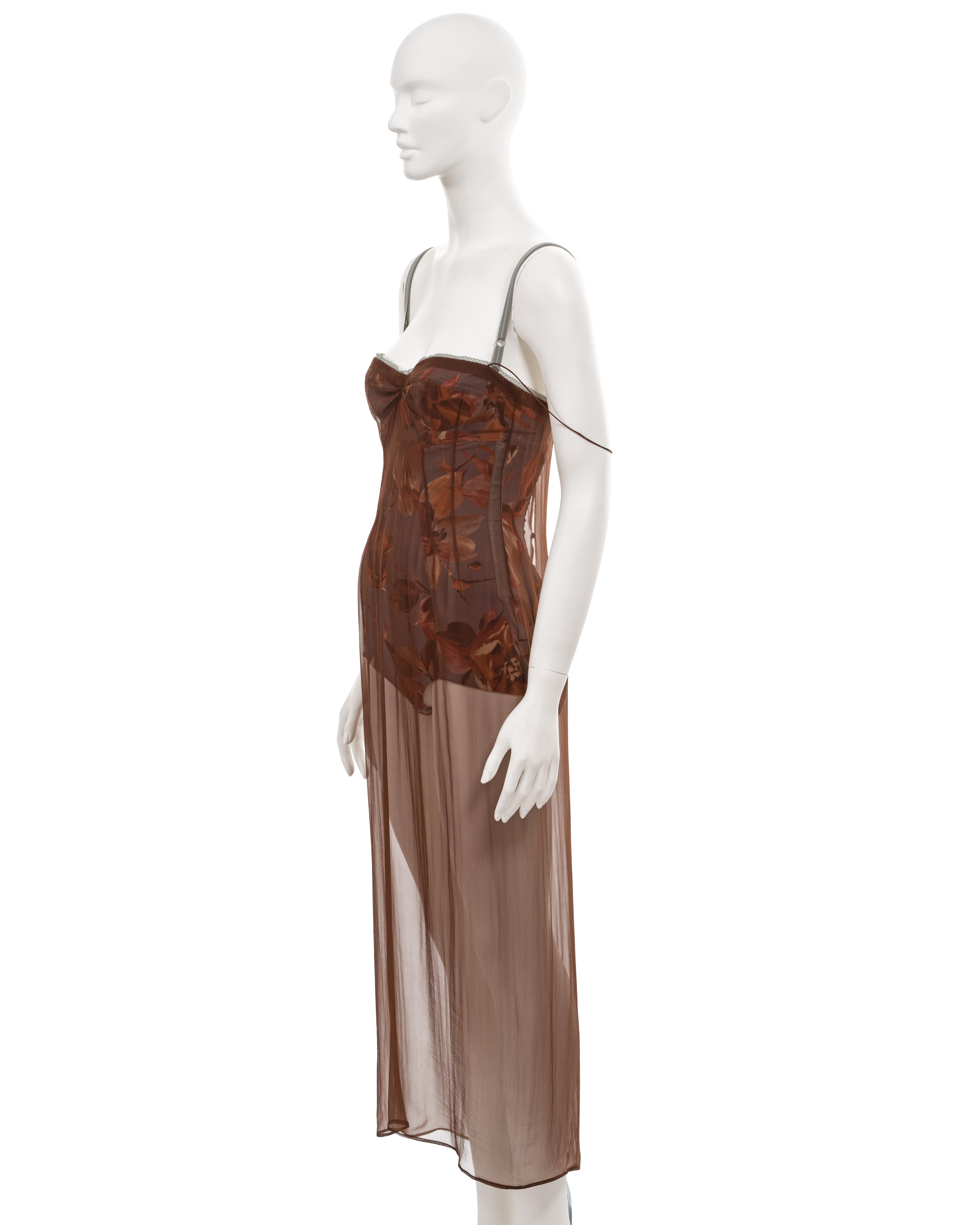 Dolce & Gabbana brown silk chiffon evening dress with built-in bodysuit, ss 1997 3
