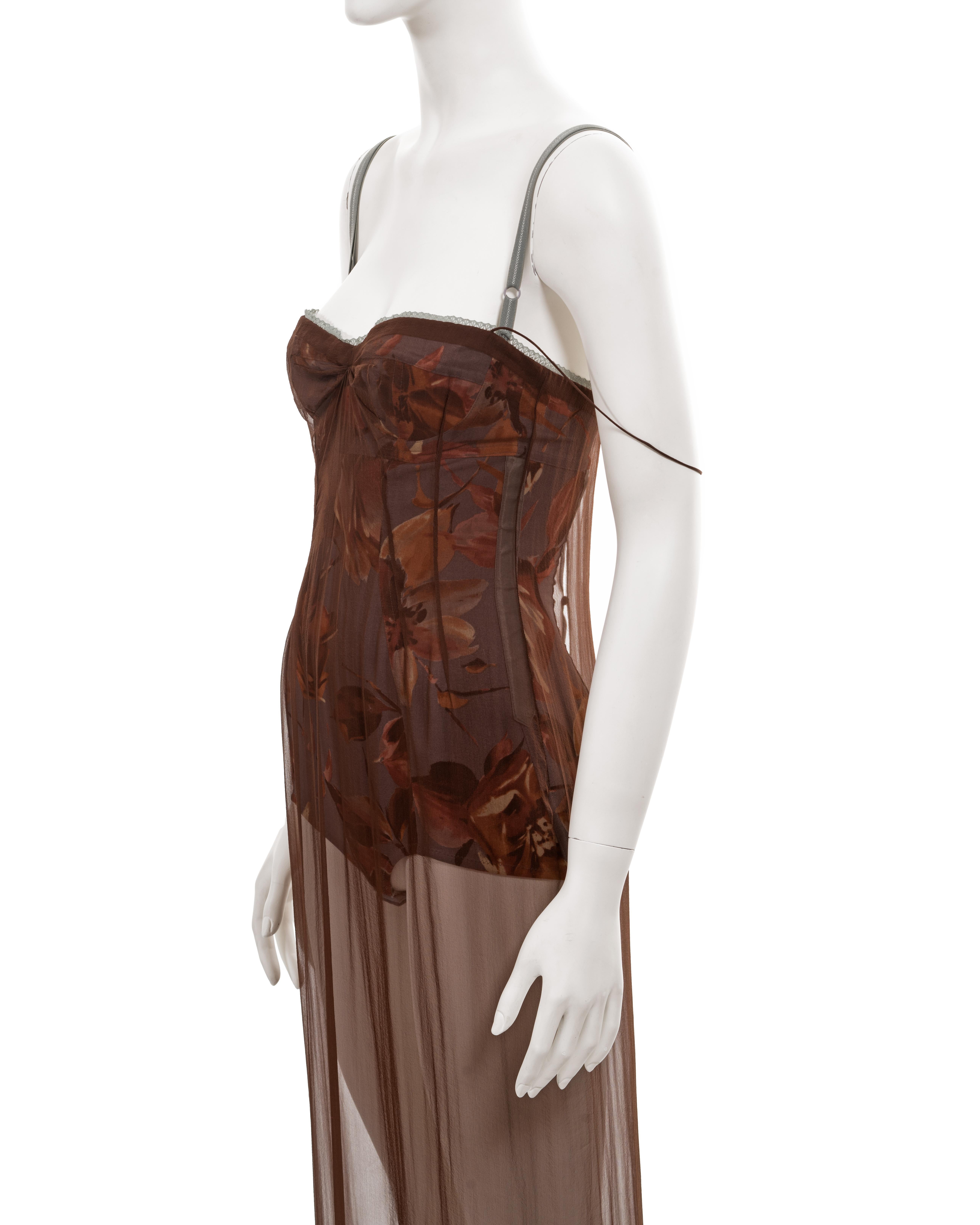 Dolce & Gabbana brown silk chiffon evening dress with built-in bodysuit, ss 1997 4