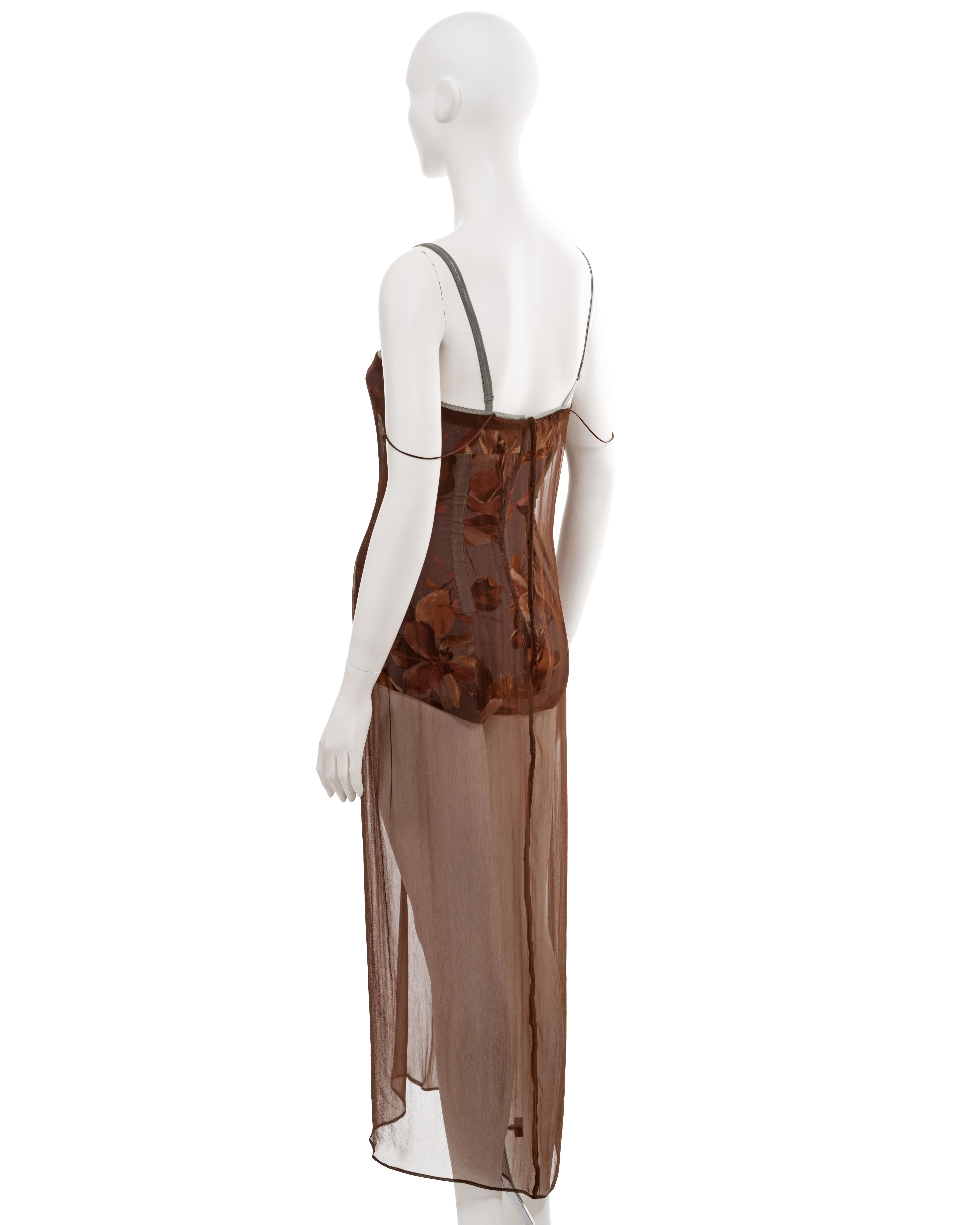 Dolce & Gabbana brown silk chiffon evening dress with built-in bodysuit, ss 1997 5