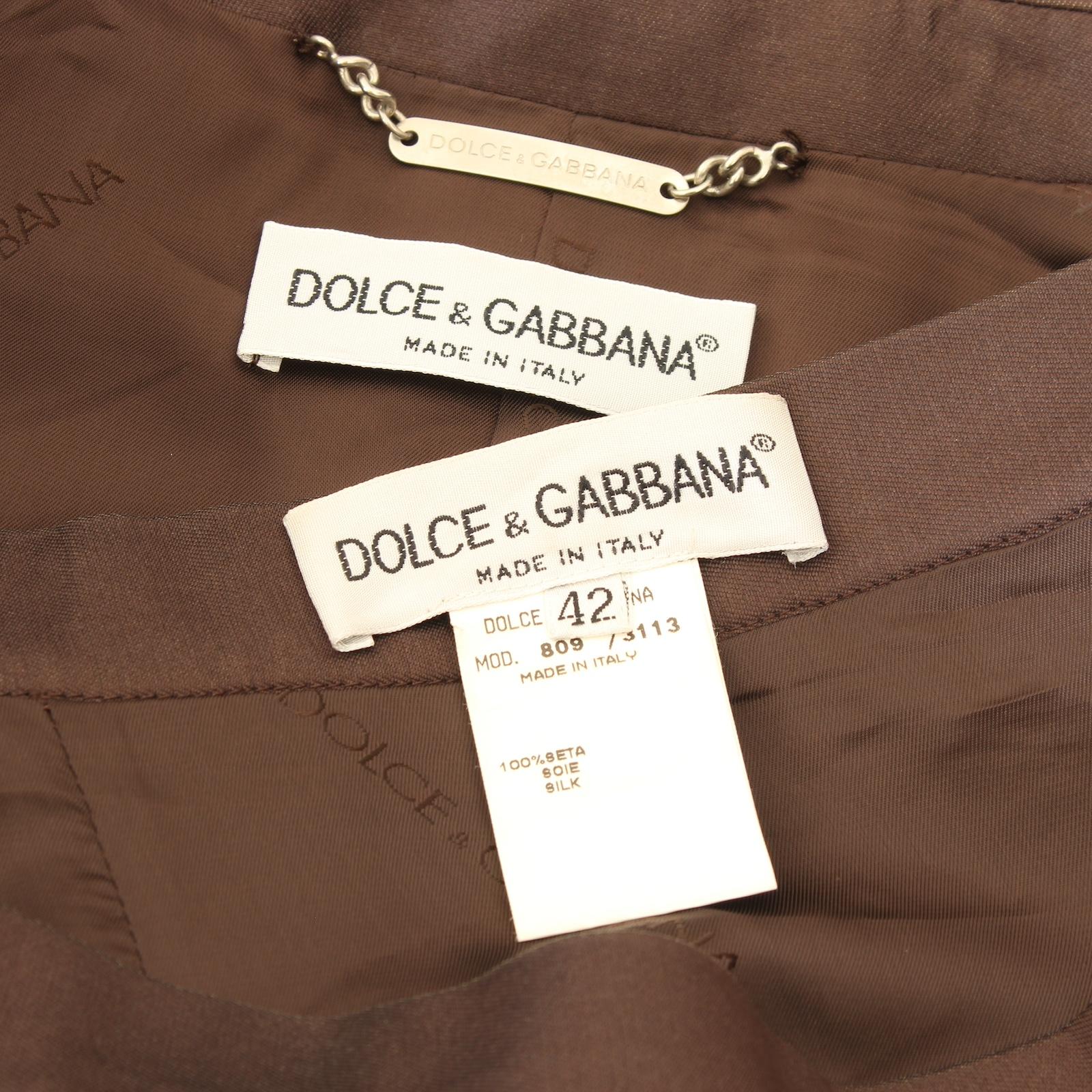 Dolce & Gabbana Brown Silk Elegant Skirt Suit 2000s 7