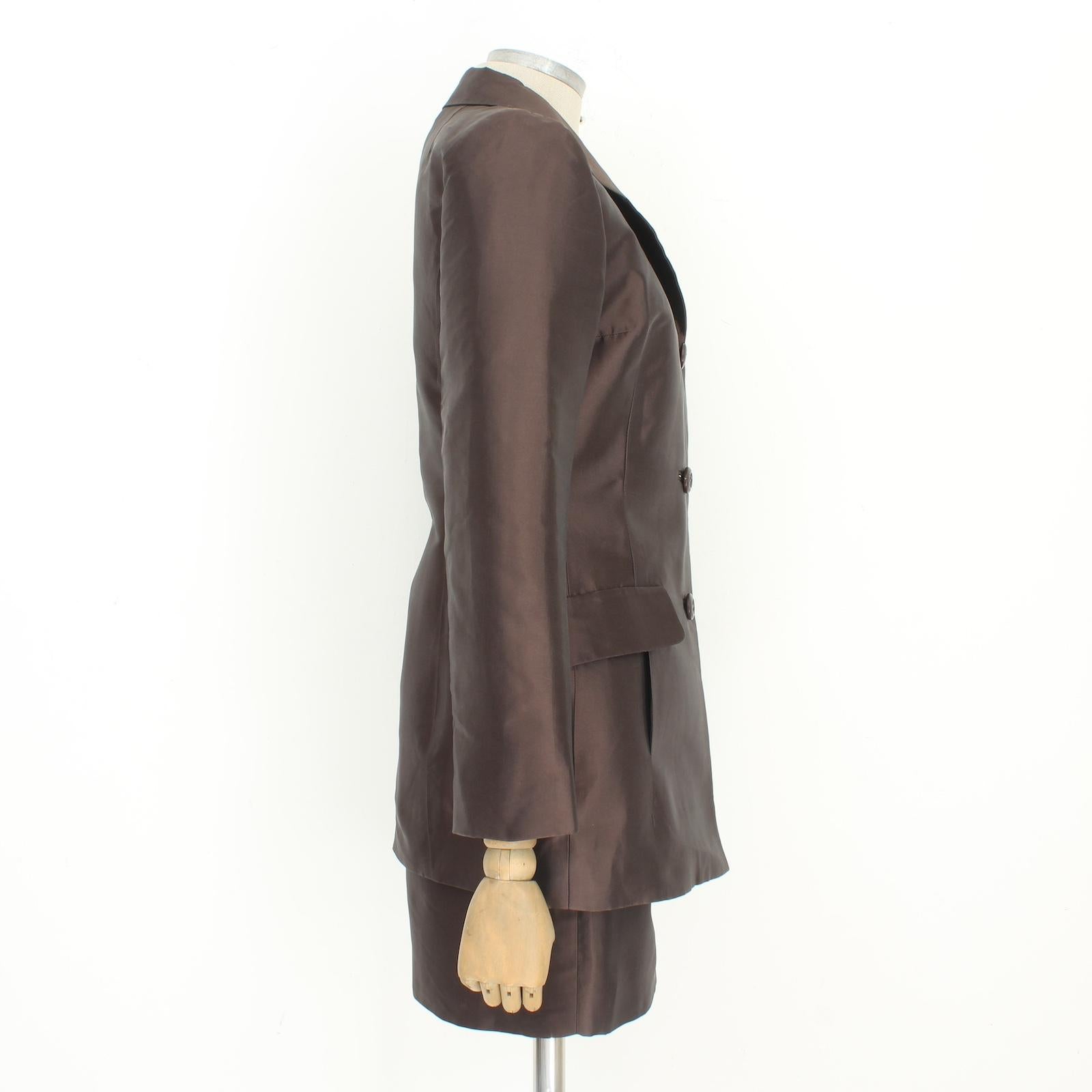 Women's Dolce & Gabbana Brown Silk Elegant Skirt Suit 2000s