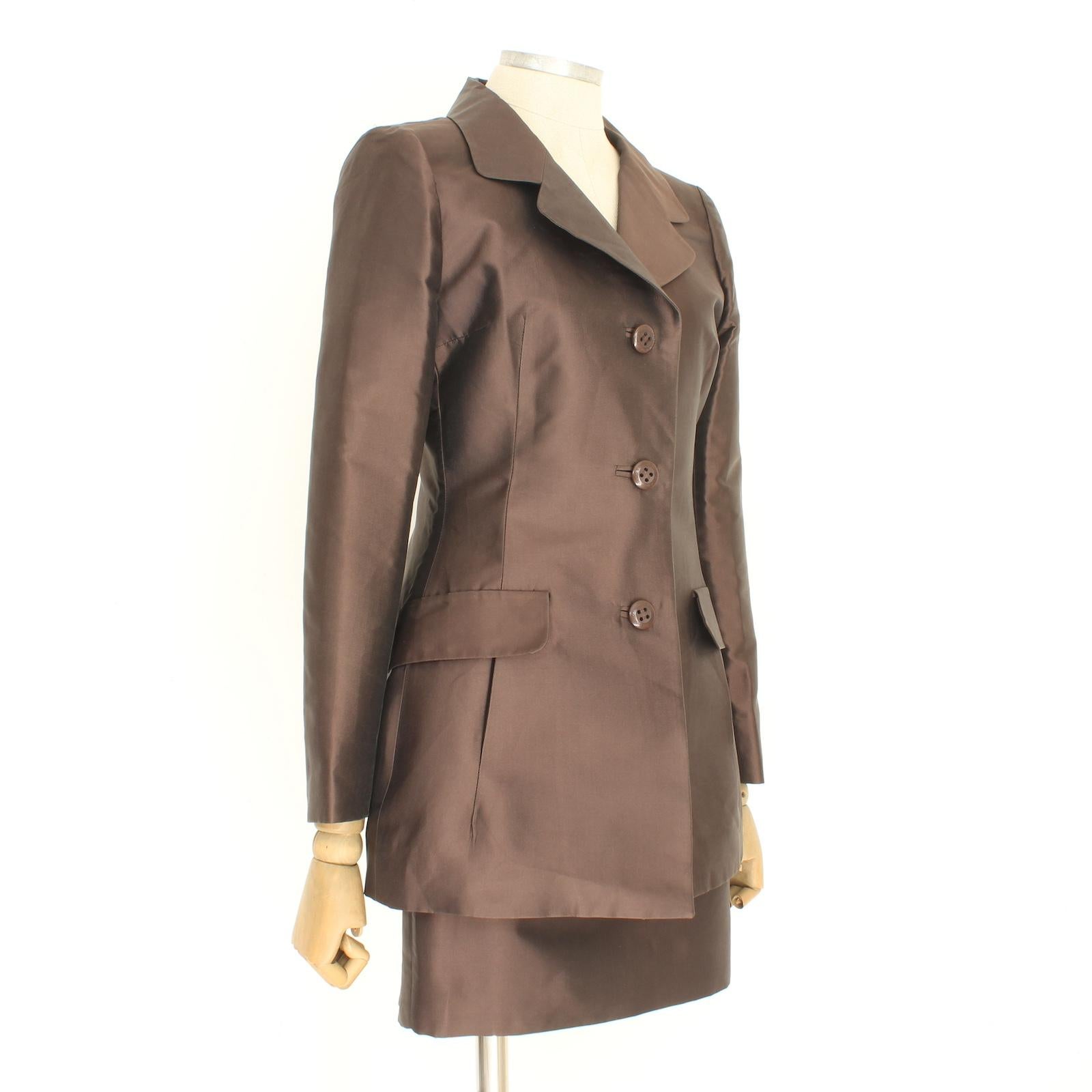 Dolce & Gabbana Brown Silk Elegant Skirt Suit 2000s 1