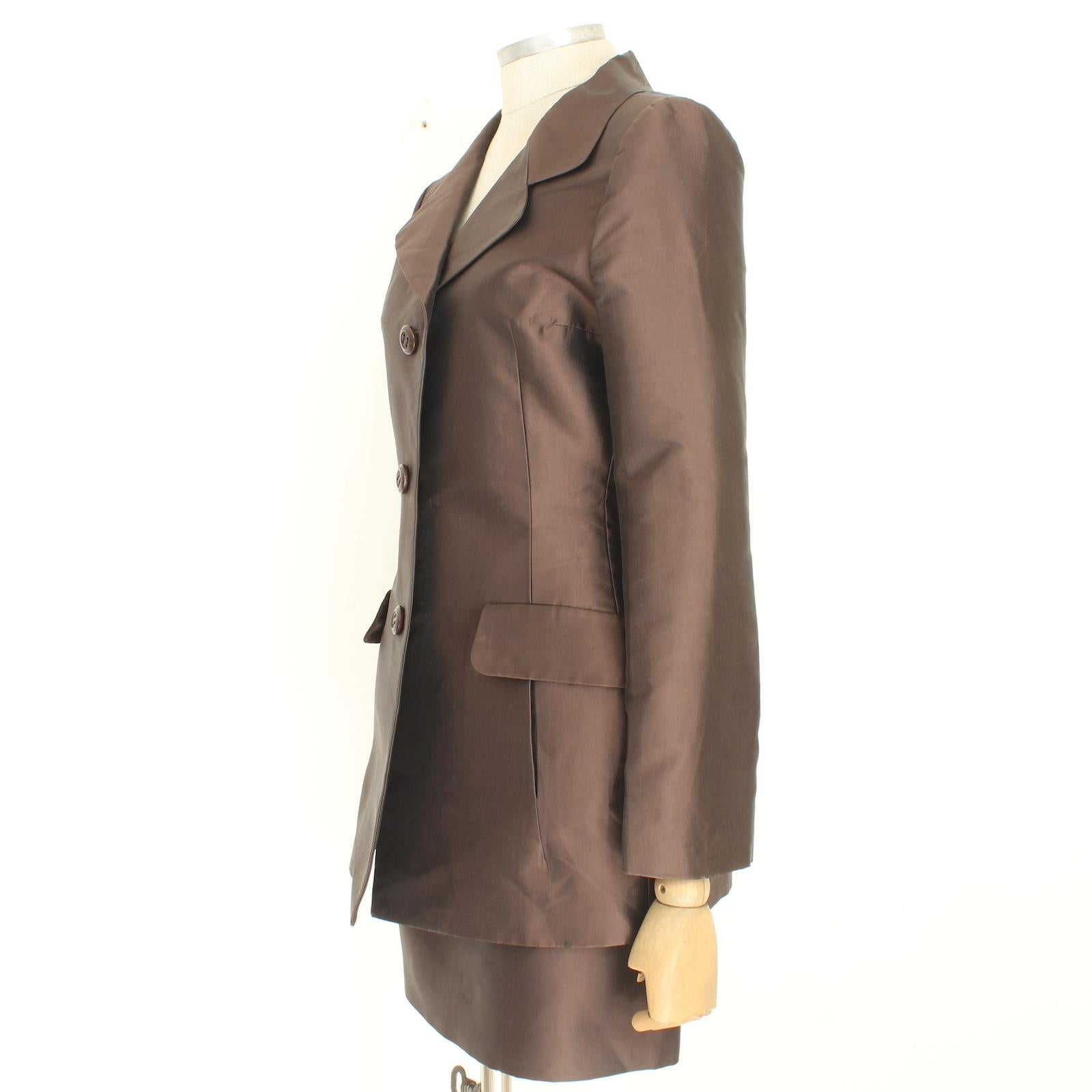 Dolce & Gabbana Brown Silk Elegant Skirt Suit 2000s 2