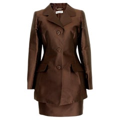 Dolce & Gabbana Brown Silk Elegant Skirt Suit 2000s