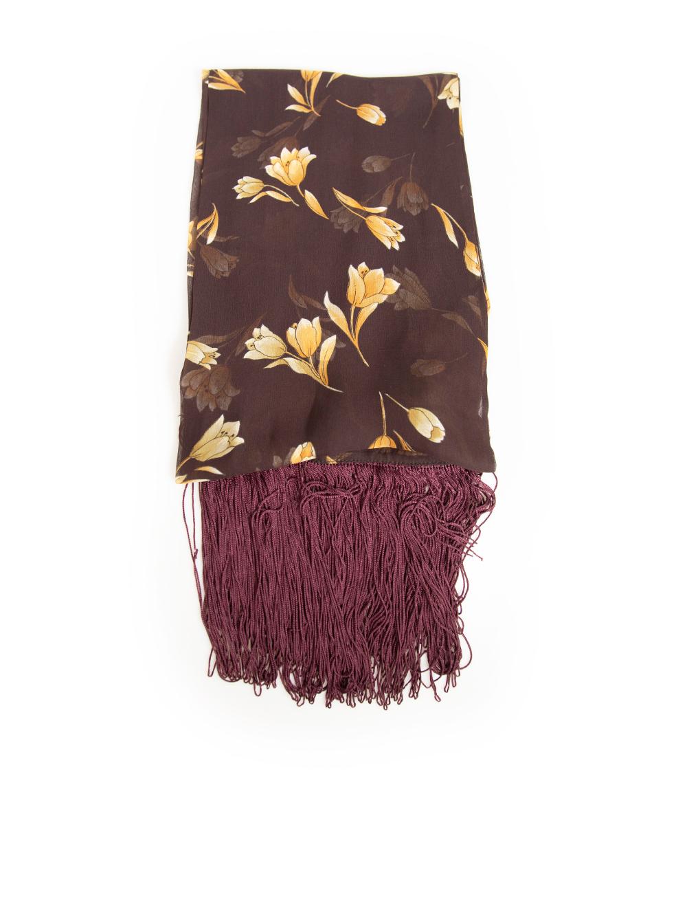 Dolce & Gabbana Brown Silk Floral Scarf In Good Condition For Sale In London, GB
