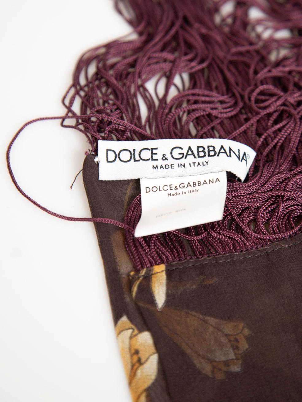 Dolce & Gabbana Brown Silk Floral Scarf For Sale 4