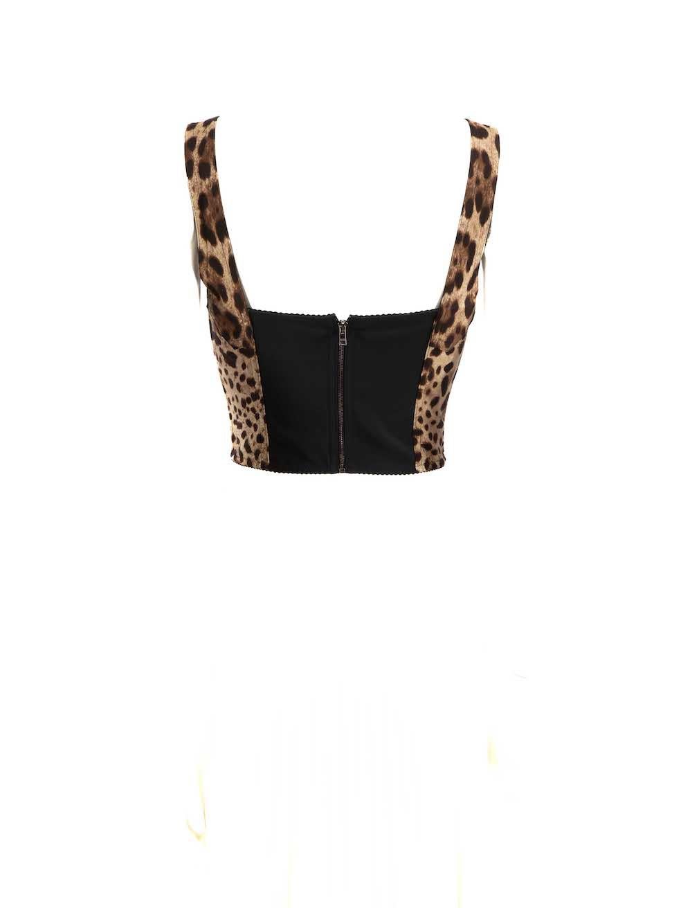 Dolce & Gabbana Brown Silk Leopard Corset Top Size XS In Excellent Condition In London, GB