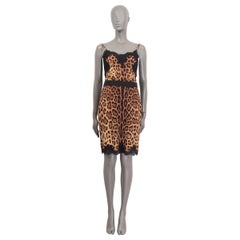 DOLCE & GABBANA brown silk LEOPARD & LACE Sheath Dress 40 S