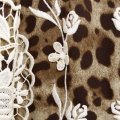 Falda de seda marrón con estampado de leopardo y bordados «crème anglais» de Dolce & Gabbana, talla IT 40 S