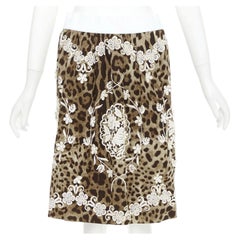 Falda de seda marrón con estampado de leopardo y bordados «crème anglais» de Dolce & Gabbana, talla IT 40 S