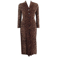 DOLCE & GABBANA brown silk LEOPARD PRINT Midi Shirt Dress 40 S