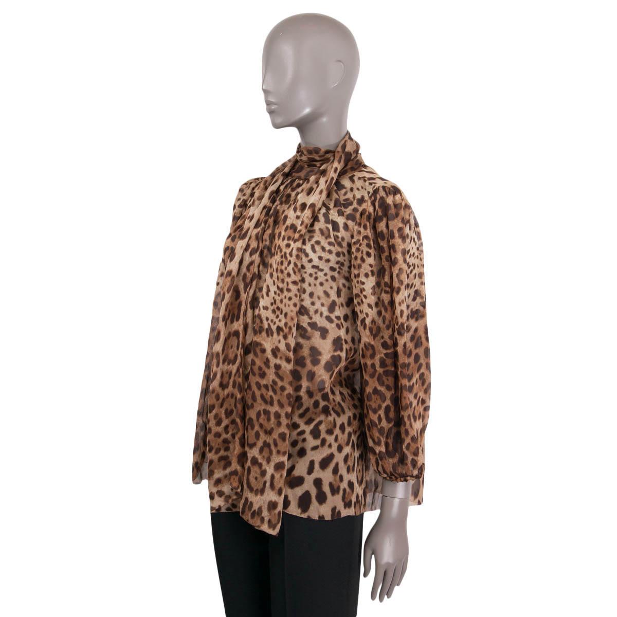 Women's DOLCE & GABBANA brown silk LEOPARD PUSSY BOW Blouse Shirt M