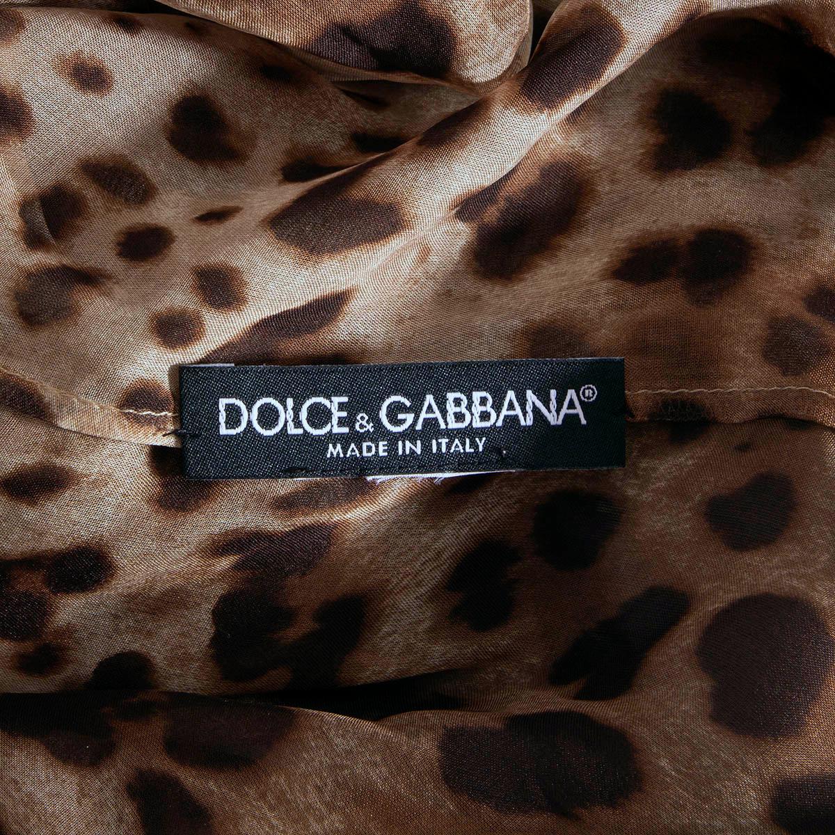 DOLCE & GABBANA brown silk LEOPARD PUSSY BOW Blouse Shirt M 2