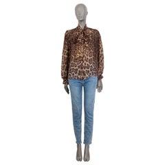 DOLCE & GABBANA brown silk LEOPARD PUSSY BOW Blouse Shirt S