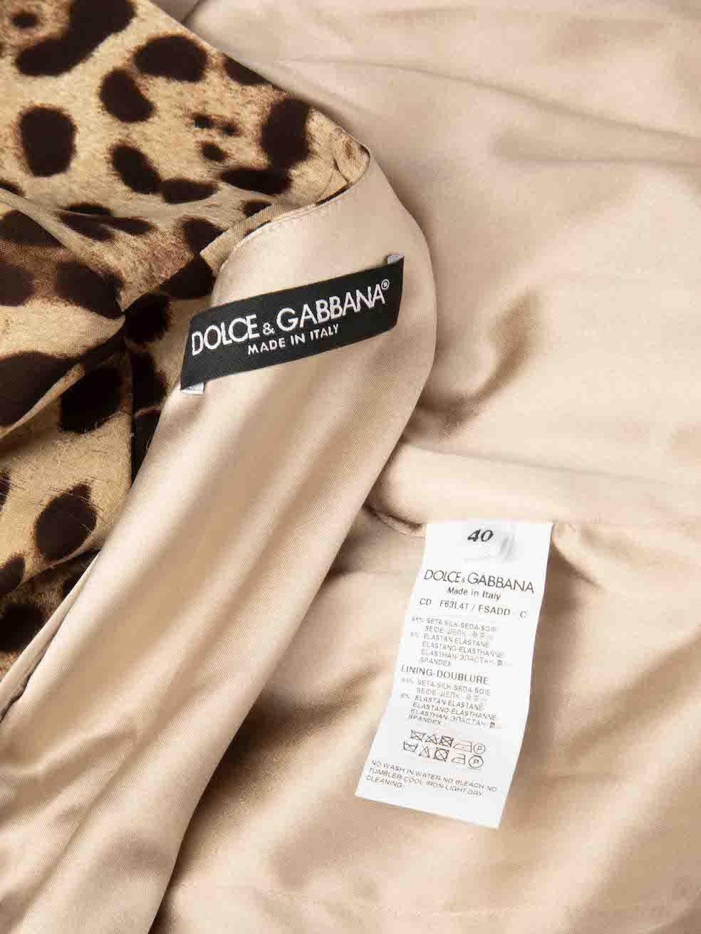 Dolce & Gabbana Brown Silk Leopard Ruched Dress Size S For Sale 2