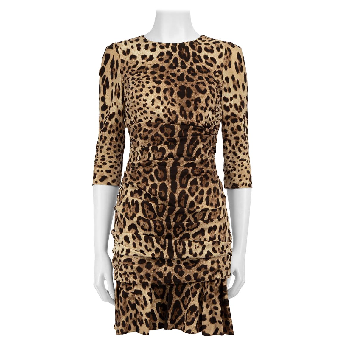 Dolce 
Gabbana Brown Silk Leopard Ruched Dress Size S