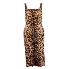 DOLCE & GABBANA braunes LEOPARD ärmelloses Etuikleid aus Seide 46 XL