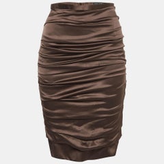 Dolce & Gabbana Brauner Seidensatin geraffter Midirock M