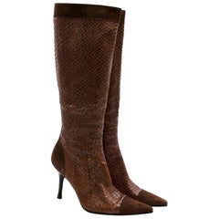 Dolce & Gabbana Brown Snakeskin & Suede Heeled Vintage Long Boots - Size EU 39