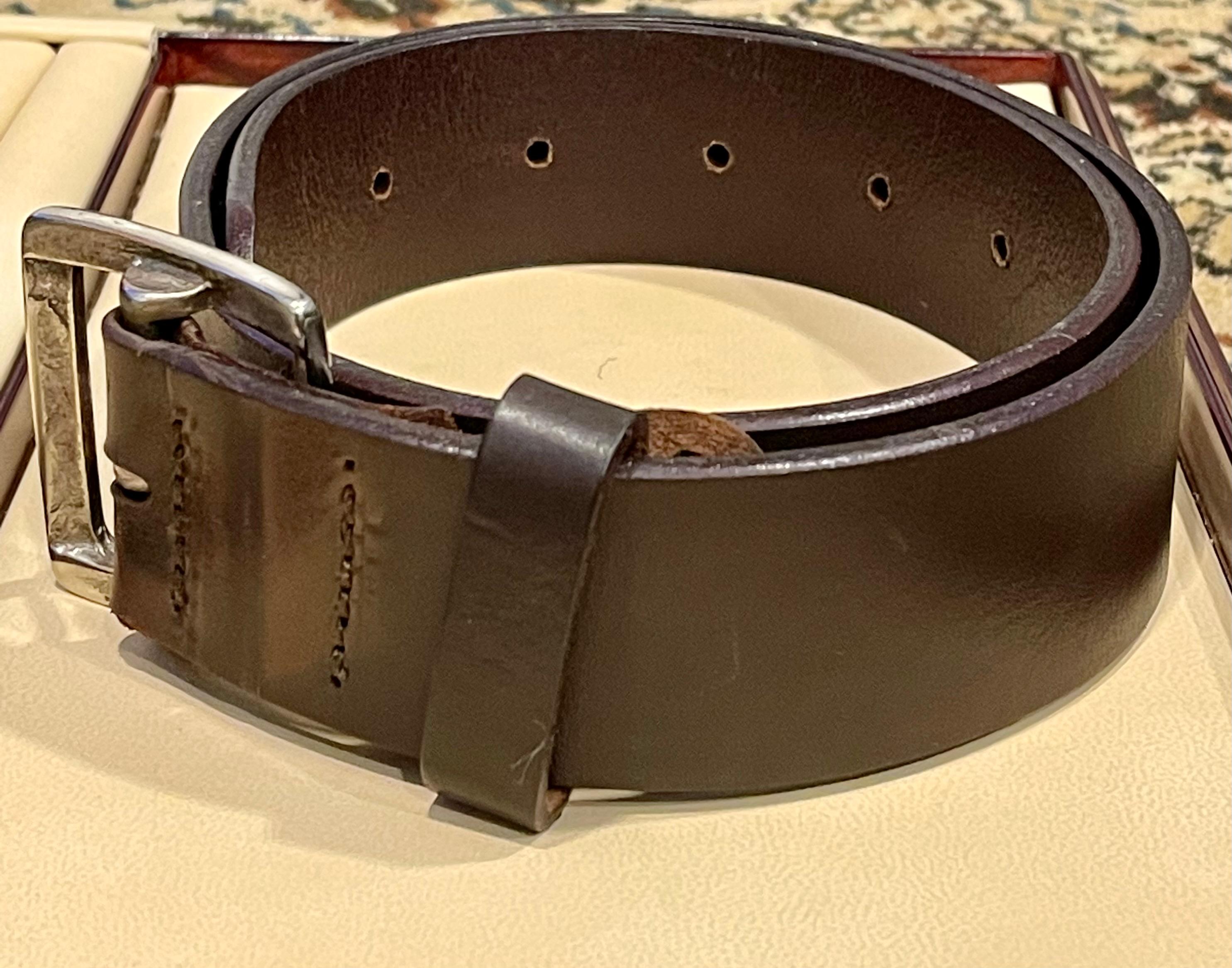 Dolce & Gabbana Brown Square Leather Buckle Belt  Unisex Size 75 For Sale 6