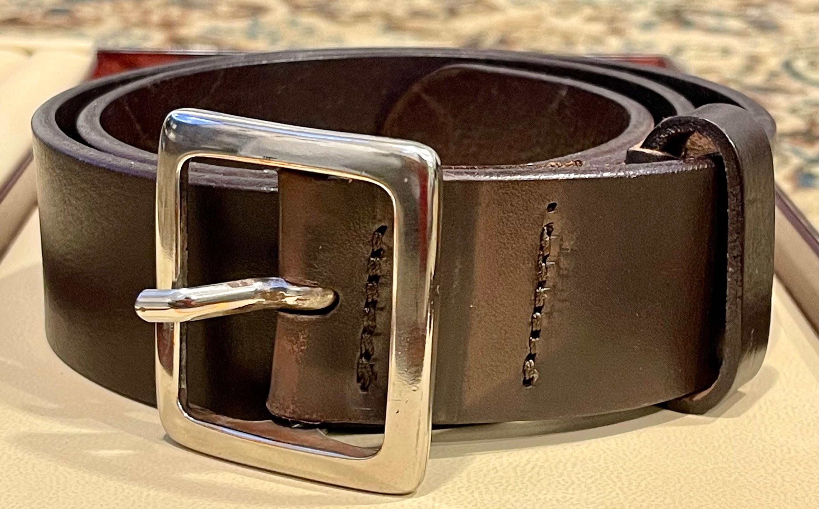 Dolce & Gabbana Brown Square Leather Buckle Belt  Unisex Size 75 In Excellent Condition For Sale In New York, NY