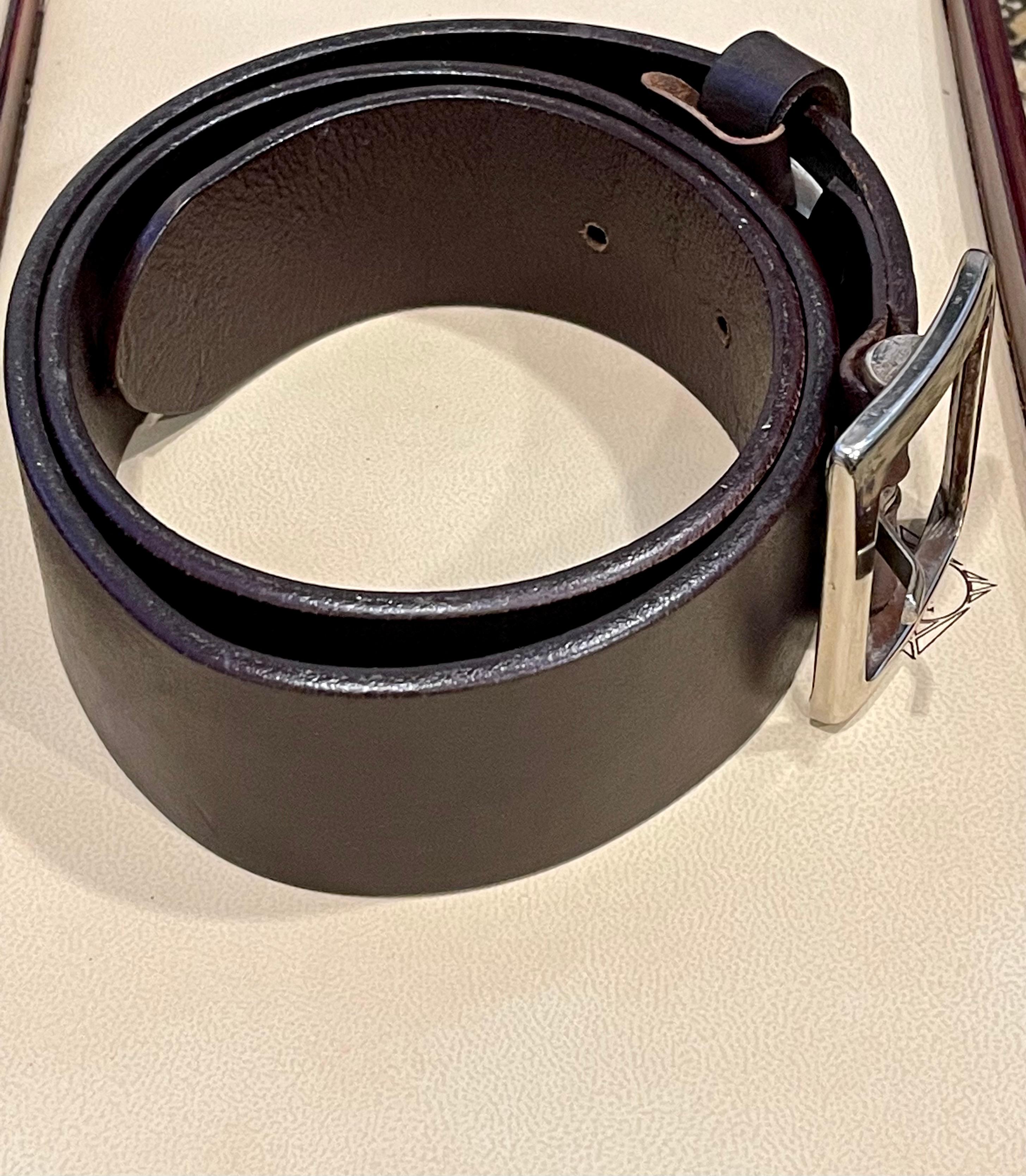 Dolce & Gabbana Brown Square Leather Buckle Belt  Unisex Size 75 For Sale 1