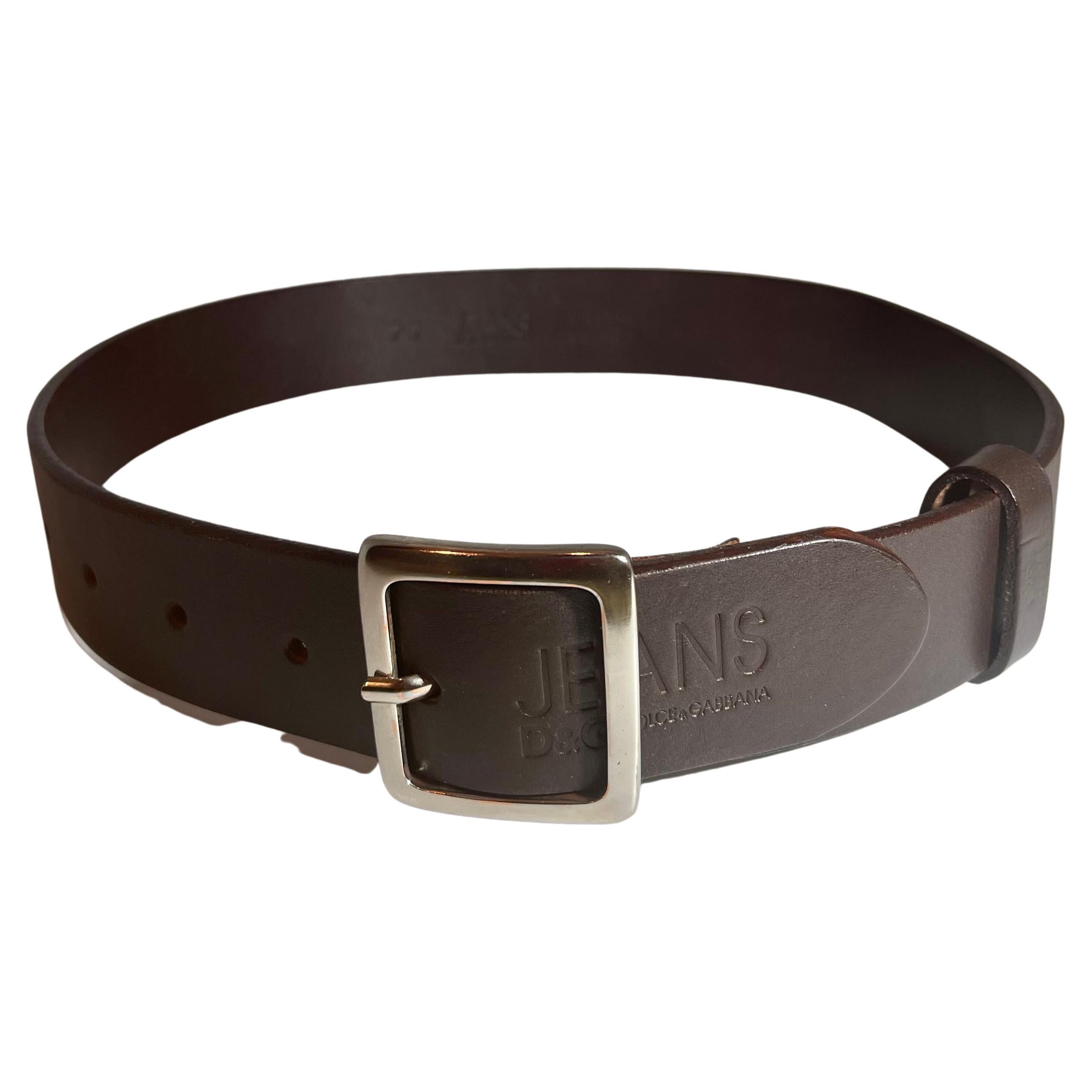 Dolce & Gabbana Brown Square Leather Buckle Belt  Unisex Size 75 For Sale